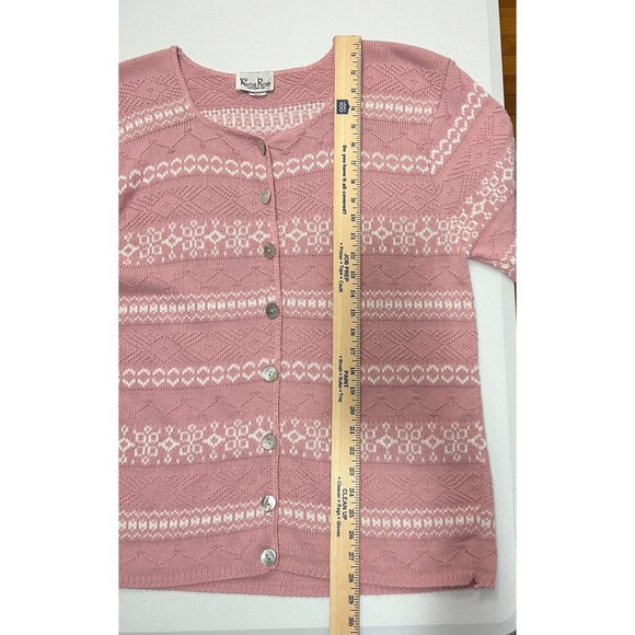 Reba Rose Vintage Pink White Short Sleeve Button Front Sweater Women's 14 / 16 - Picture 6 of 6